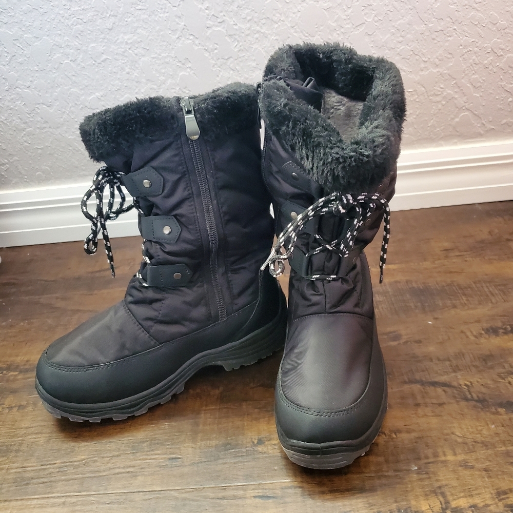 Youth Girls Winter Black Snow Fur Boots Size 4